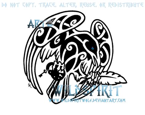 Knotwork Raven And Quill by WildSpiritWolf.deviantart.com on @DeviantArt Raven Totem Tattoo, Norse Raven Tattoo Design, Celtic Raven Tattoo Design, Norse Raven Design, Raven Knotwork, Shoulder Dragon, Geometric Chest, Pair Tattoos, Family Quotes Tattoos