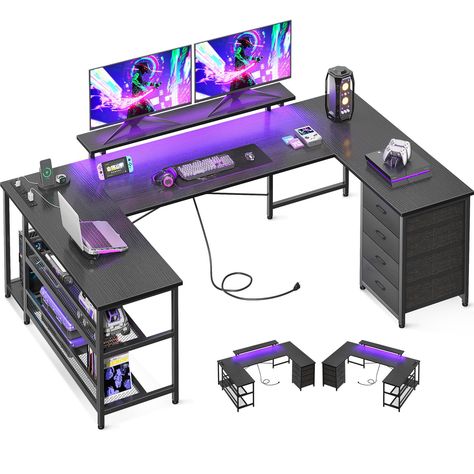 PRICES MAY VARY. 【U Shaped Gaming Desk】The U-shaped design desk keeps game and office items within easy reach. The sense of wrapping of U-shaped desk allows you to experience the immersive atmosphere of esports. The U shaped desk is a good choice for gaming or home office. 【Ample Storage Space】This home office desk designed with 1 monitor stand, 1 UPC stand, 2 open shelfs and 4-tier drawers, which can free up more desktop space. 2 shelfs for frequently used items makes office or game more conven Small Room Desk, Corner Gaming Desk, L Shaped Gaming Desk, Office Desk With Hutch, Pc Stand, L Desk, Monitor Riser, Shape Games, Corner Computer Desk