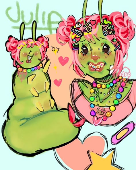 Decora Oc Art, Kidcore Oc Art, Caterpillar Drawings, Doll Oc Art, Draw This In Your Style, Cute Core Art, Cute Alien Drawing, Outfit Reference Drawing, Colorful Oc