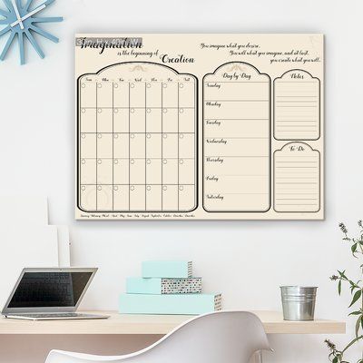 Rebrilliant 'Imagine' Monthly Dry Erase Board | Wayfair Home Organization Wall, Easy Bathroom Updates, Chalkboard Stand, Burlap Wall, Slate Wall, Calendar Board, Dry Erase Calendar, Magnetic Wall, Art Organization