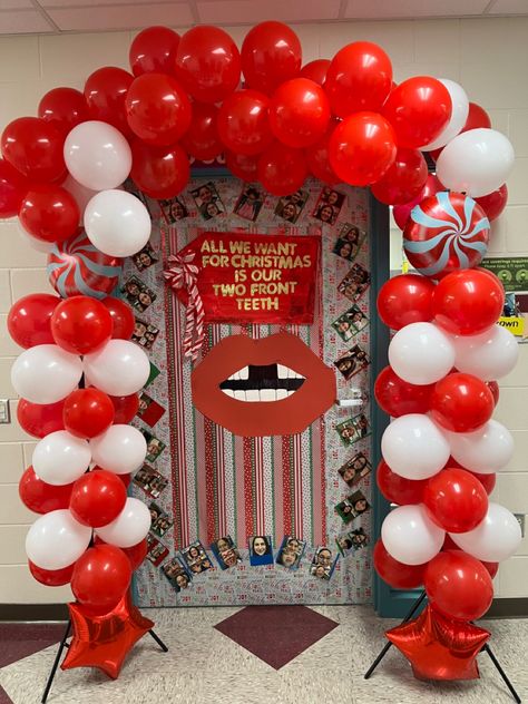 All they want for Christmas, is their two front teeth. Christmas Song Door Decorations, All I Want For Christmas Is My Two Front Teeth, Christmas Dental Office Decor, Dental Christmas Decor, Dental Christmas, Christmas Doors, Dental Office Decor, Front Teeth, Parade Float