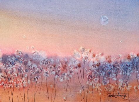 wildflowers Paintings Of Sunsets, Simple Watercolor Paintings, Paintings Techniques, Watercolor Salt, Watercolour Moon, Easy Watercolor Paintings, Salt Watercolor, Easy Watercolor Painting, Salt Art