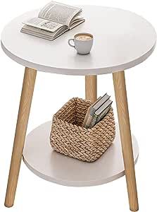 2-Tier Side Table Round Bedside Table White Nightstand Modern End Table Coffee End Table for Living Room, Bedroom Easy Assembly Round Bedside, Bedside Table Round, Round Coffee Table Modern, White Bedside Table, Table For Living Room, Modern End Tables, Bedside Night Stands, White Table Top, White Nightstand