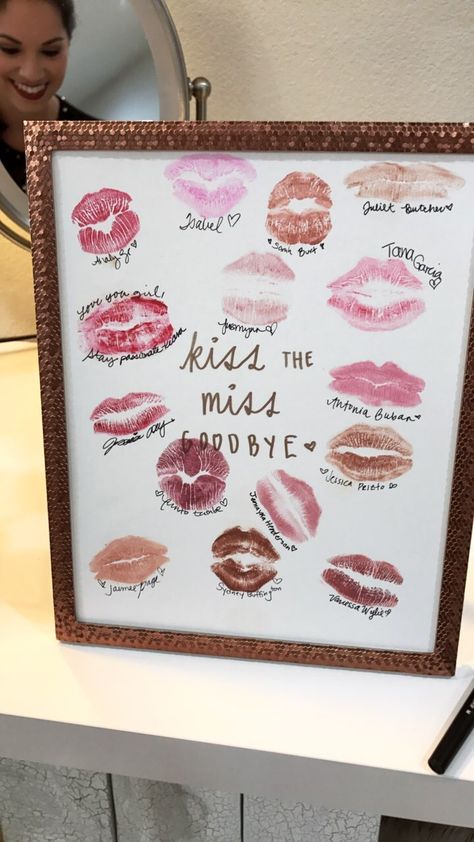 "Kiss the Miss Goodbye" Bridal Shower guest list for the bride! Kiss The Miss Goodbye Frame, Bridal Shower Guest List, Kiss The Miss Goodbye Bachelorette, Kiss The Miss Goodbye, Bach Weekend, Kiss The Bride, Bachelorette Party Weekend, Hens Party, Lingerie Shower