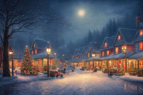 Christmas Images Hd, Snow Images, Christmas Tree With Snow, Christmas Landscape, Landscape Images, Cute Christmas Wallpaper, Christmas Town, Snow Village, Christmas Backdrops