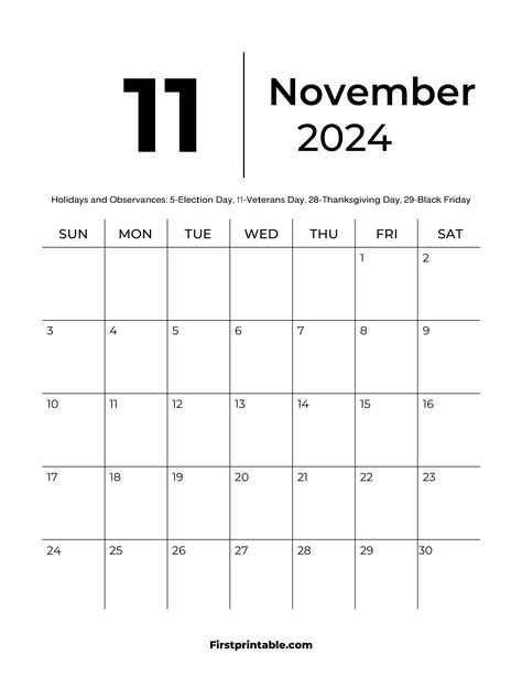 Free Printable & Fillable November Calendar 2024 Free Printable Monthly Planner, Header Ideas, Free Printable Calendar Templates, Free Calendar Template, Business Calendar, November Calendar, 달력 디자인, Business Fonts, Monthly Planner Template