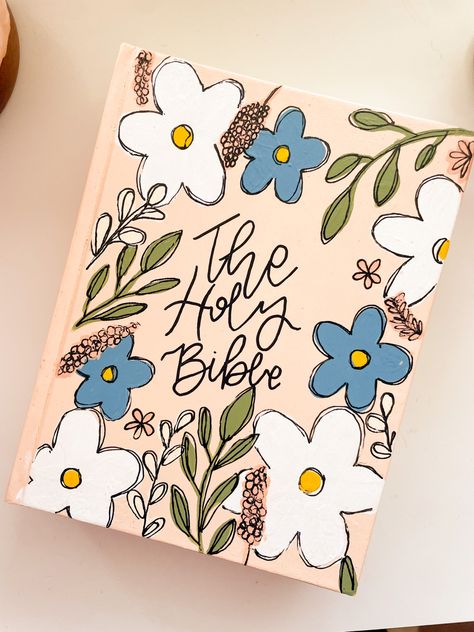 Painting My Bible, Paint Journal Cover, Bible Painting Cover Easy, Bible Painting Ideas, Bible Painting Cover, Painted Book Covers, Painted Scriptures, Book Of Mormon Painted Cover, Painted Bible Cover