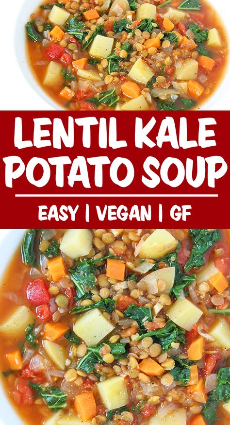 Fertility Lentil Soup, Plant Based Lentil Soup, Kale Soup Recipes Vegetarian, High Fiber Soup Recipes, Kale Recipes Soup, Fertility Soup, Vegan Kale Recipes, Lentil And Potato Soup, Potato Soup Vegan