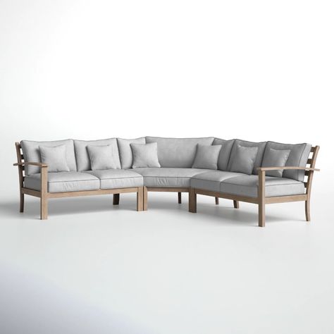 Joss & Main Vergara 51.8" Wide Outdoor U-Shaped Patio Sectional with Cushions & Reviews | Wayfair Outdoor Sectional Furniture, Patio Projects, Pool Cabana, Eucalyptus Wood, Grey Pillows, Patio Sectional, Dream Backyard, Teak Outdoor, Outdoor Lounge Furniture