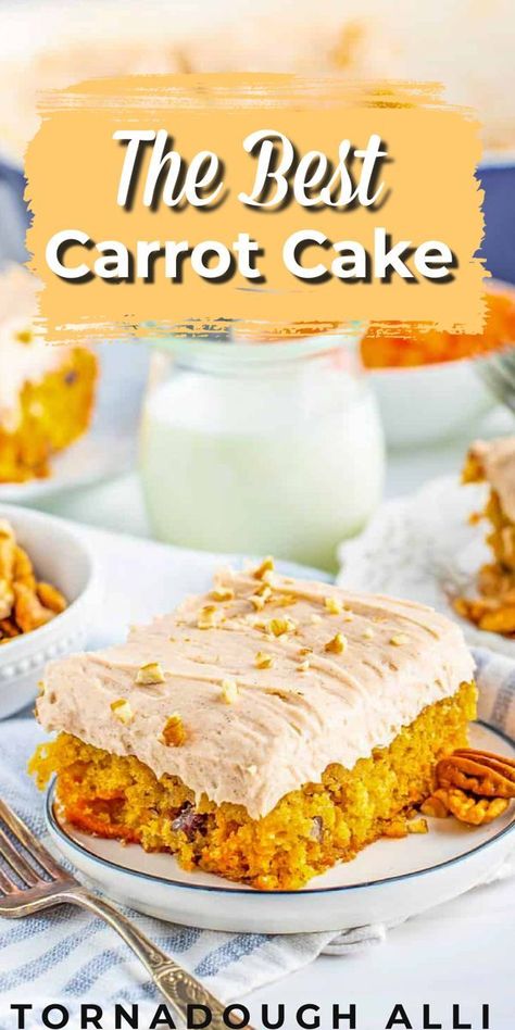 If you’re looking for the perfect cake then you need to make the best carrot cake recipe from Tornadough Alli. Quick to whip up and oh-so tasty. It is so moist, and flavorful and you won’t want to put your fork down when it comes to this. It is the frosted in a delicious cinnamon cream cheese frosting that really plays well with this tasty dessert. Try it now! The Best Carrot Cake, Brown Sugar Butter, Lemon Layer Cakes, Italian Cream Cakes, Dessert Recipies, Best Carrot Cake, Carrot Cake Recipe, Eat Dessert First, Easter Cakes