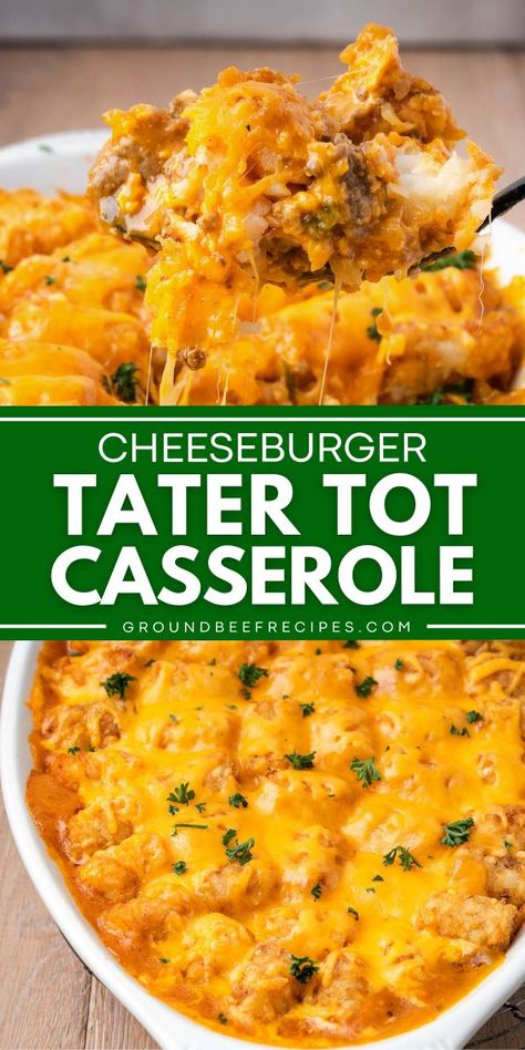 Your new favorite comfort food casserole! It's an easy comfort food dinner you can make ahead. Creamy, crunchy, and loaded with ground beef, this cheeseburger tater tot casserole recipe is hearty and filling! Supper Ideas With Hamburger, Beef Tater Tot Casserole, Easy Tater Tot Casserole, Healthy Squash Recipes, Cheeseburger Tater Tot Casserole, Easy Comfort Food Dinners, Tater Tot Casserole Recipes, Ground Beef Casserole Recipes, Easy Family Dinner