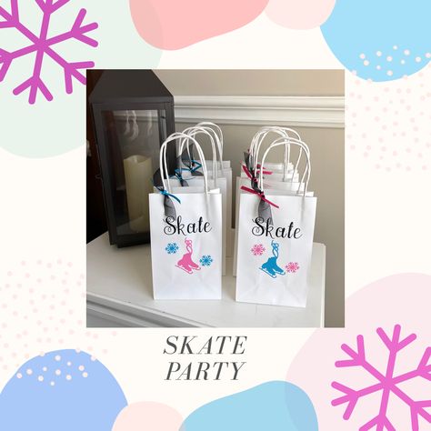 Stuff these cut bags with treats & favors! Your guests are sure to love them! Ice Skating Party Favors Ideas, Unicorn Skate Party, Ice Skate Party Favors, Roller Skating Goodie Bags, Ice Skating Games For Kids Birthday Parties, Skate Birthday, Skate Party, Ice Skate, Party Bag