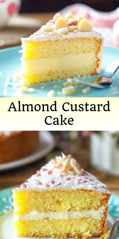 This Almond Custard Cake is a dreamy dessert with layers of nutty almond flavor and creamy vanilla custard. Perfect for any occasion, this elegant cake will satisfy your sweet tooth and impress your guests. Follow the easy recipe for a delicious homemade treat that's sure to delight. #AlmondCustardCake #LayerCake #DessertLovers #SweetIndulgence #CakeArtistry #BakingFromScratch #HomeBaking #AlmondLove #CakeDecorating Vanilla Custard Cake Recipe, Vanilla Custard Cake, Almond Custard, Magic Custard Cake, Custard Cake Recipes, Almond Cake Recipe, Elegant Cake, Custard Cake, Almond Cake