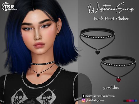 The Sims Resource - Punk Heart Choker Sims 4 Necklace, Pokemon Necklace, Sims Accessories, Royal Accessories, Cc Clothing, Sims Challenge, Halloween City, Grunge Earrings, 4 Necklace