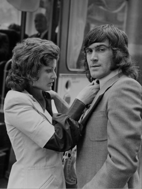 Sunderland footballer Billy Hughes (right) has his tie straightened by his partner before the journey back home the day after the team won the FA Cup final against Leeds United at Wembley Stadium, on May 6, 1973 Sunderland Afc, Fa Cup Final, Wembley Stadium, Leeds United, Home Team, Fa Cup, The Day After, Cup Final, Sunderland