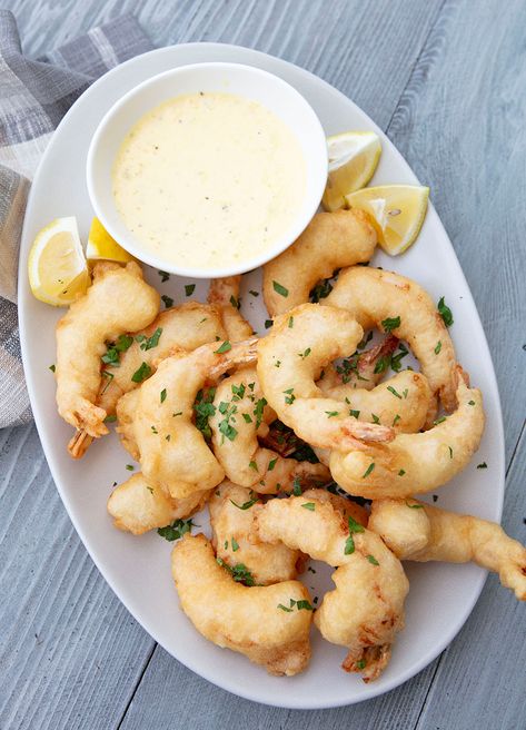 Crispy Fried Shrimp With Meyer Lemon Aioli | Italian Food Forever Crispy Shrimp Recipes, Tilapia Dishes, Fried Zucchini Flowers, Crispy Fried Shrimp, Baked Salmon And Asparagus, Large Meals, Summer Appetizers, Fried Recipes, Lemon Aioli