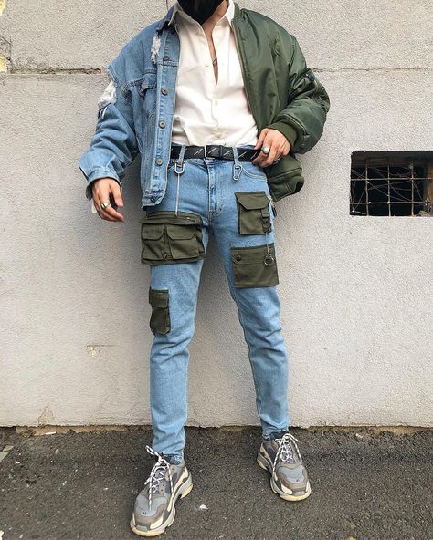 Some denim and some greens || collection004 subtle vibes 😴🍃 Mens Fashion Quotes, Spiritual Fashion, Egirl Fashion, Streetwear Inspo, Organic Fashion, Streetwear Fits, Jeans Diy, Fashion Inspiration Design, How To Make Clothes