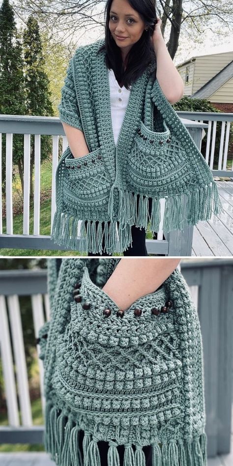 Crochet Pocket Shawl Pattern, Crochet Pocket Shawl, Pocket Shawl, Crochet Pocket, Crochet Wrap Pattern, شال كروشيه, Crochet Shawl Pattern Free, Stylish Crochet, Crochet Poncho Patterns