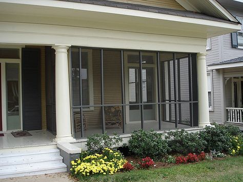 screened in front porches | Screened-in Front Porch. | Flickr - Photo Sharing! Half Screen Half Open Porch, Half Screened In Front Porch, Screened In Porch With Columns, Half Screened In Porch, Screened Front Porches, Enclosed Front Porches, Porch Pictures, Screen Porches, Veranda Design