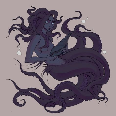 Octopus Mermaid Art Print by Iren Horrors - X-Small Octopus Mermaid, Pirate Art, Mermaid Drawings, Mermaids And Mermen, Creature Drawings, Mermaid Art, Creature Design, A Drawing, Creature Art