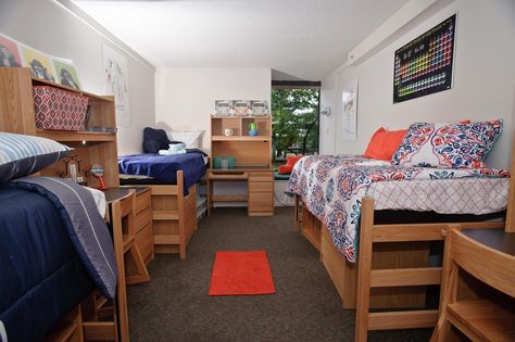 Living with two strangers can be scary and uncomfortable at first. But with some effort and magic, it’s not hard to make these strangers into friends you can trust and rely on. Triple Dorm, Dorm Room Setup, Dorm Layout, Skidmore College, Dorm Room Layouts, Dorm Design, Dorm Sweet Dorm, Dorm Room Hacks, Dorm Diy