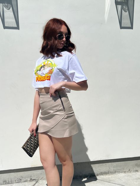 Silk mini skirt outfit