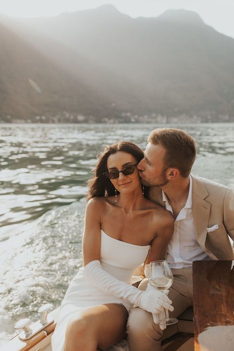 Italy Elopement Wedding Dress, Lake Como Engagement Photoshoot, Small Lake Como Wedding, Lake Como Engagement Shoot, Italian Summer Wedding Dress, Lake Como Elopement Photography, Lake Como Wedding Photos, Lake Como Wedding Dress, Lake Como Style