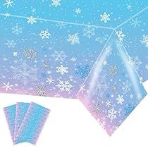 Tablecloth Decorations, Frozen Table, Snowflake Table, Plastic Table Cloth, Pink Snowflake, Christmas Dinners, Frozen Snowflake, Table Cloth Decorations, Winter Holiday Party