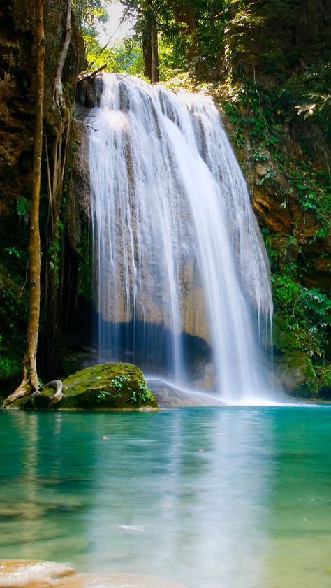 Beautiful waterfall Iphone Wallpaper Waterfall, Iphone Wallpaper Water, Erawan National Park, Waterfall Background, Waterfall Wallpaper, Wallpaper Photography, Desktop Background Pictures, Iphone Wallpaper Fall, Water Fall