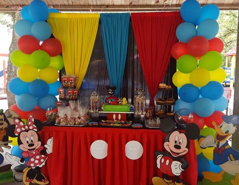 Mickey Mouse Clubhouse Backdrop Ideas, First Birthday Mickey Mouse Clubhouse, Mickey Mouse Clubhouse Birthday Decor, Mickey Mouse Funhouse Birthday Party, Mickey Mouse And Friends Birthday Party, Mickey Mouse Club House 1st Birthday, Mickey Mouse Clubhouse Backdrop, Mickey Clubhouse Party Decorations, Mickey Mouse Funhouse Birthday