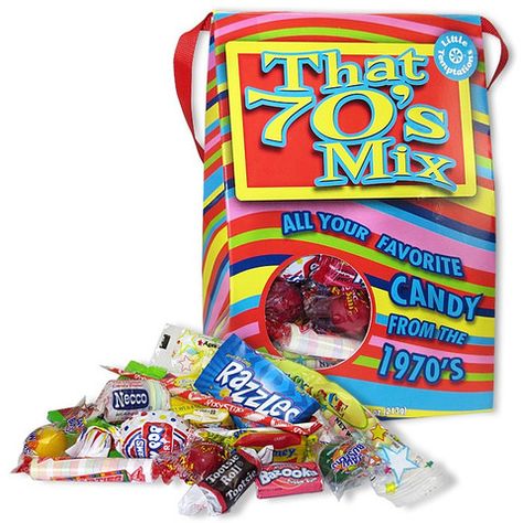 70's Decade Retro Candy Bag 70s Candy, 1970s Candy, 90s Party Ideas, 70s Theme Party, 70s Nostalgia, Nostalgic Candy, 70s Party, Retro Candy, Candy Gift Box