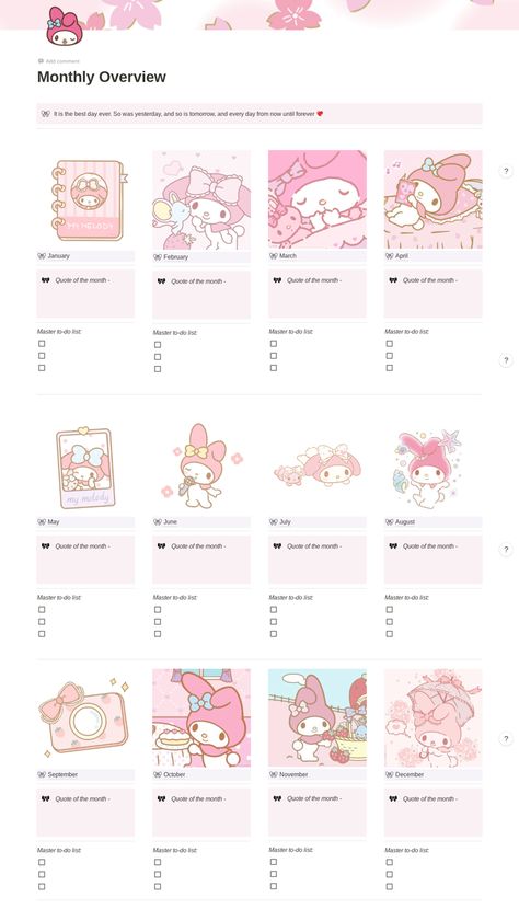 Notion Template Sanrio, Korean Notion Template, Digital Journaling Template, Hello Kitty Notion Template, Kawaii Notion Template, Journal Pages Template, Google Docs Aesthetic Notes Template, Sanrio Notion, Cute Notion Template