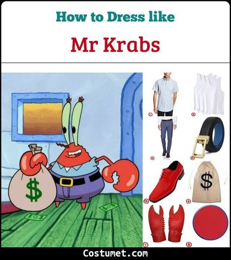 Mr Crabs Costumes, Me Krabs Costume, Mr Krabs Costume, Diy Krusty Krab, Barnical Boy Spongebob Costume, Spongebob Character Costumes, Spongebob Squarepants Costume, Mr Krabs Spongebob, Krusty Krab Hat