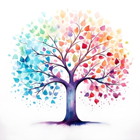 Photo beautiful tree of life digital art... | Premium Photo #Freepik #photo Rainbow Tree, Sacred Tree, Minimalist Watercolor, Spring Tree, Tree Logos, Photo Beautiful, Digital Art Illustration, Watercolor Design, Beautiful Tree