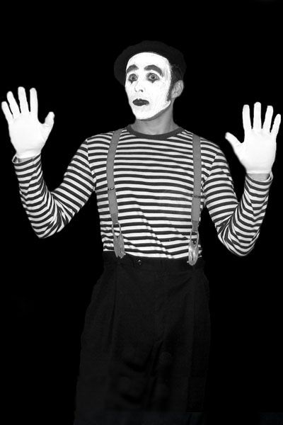 A mime is like Edgar. Doesn't talk, and displays, maybe with some exaggeration, how trapped he feels at times by his disability. Mime Artist, Mime Makeup, Steven Wright, Clown Party, Pantomime, Black And White Baby, Blue Screen, High Fantasy, Perfect World