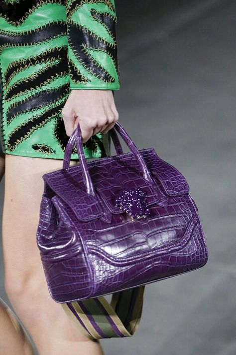 Versace Bag, Crocodile Handbags, Versace Spring, Womens Designer Bags, Purple Bag, Versace Bags, Handbag Heaven, Beautiful Handbags, Burberry Handbags