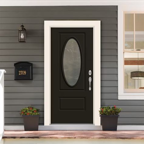 JELD-WEN 36-in x 80-in Steel Oval Lite Universal Reversible Black Painted Slab Front Door Insulating Core in the Front Doors department at Lowes.com Oval Door Entrance, Oval Door, Door Entrance, Steel Doors, Entrance Doors, Front Doors, Black Paint, Front Door, Entrance