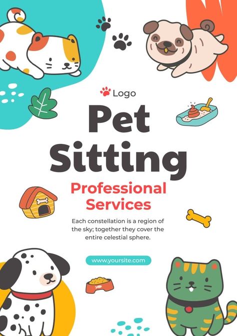 Hand-drawn Linear Pet Sitting Professional Services Poster Pet Sitting Poster Ideas, Dog Sitting Flyers, Pet Sitting Flyer, Pet Sitting Logo, Dog Walking Flyer, Services Poster, Dog Posters, Pet Event, Pet Sitting Business