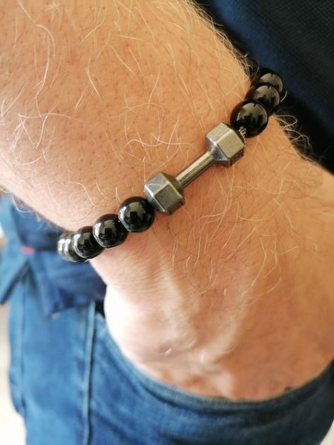 Bracelet For Guys, Black Bracelets, Bracelet Crafts, Stone Bracelet, Clay Jewelry, Bracelets For Men, Beaded Bracelet, Mens Bracelet, Beaded Bracelets