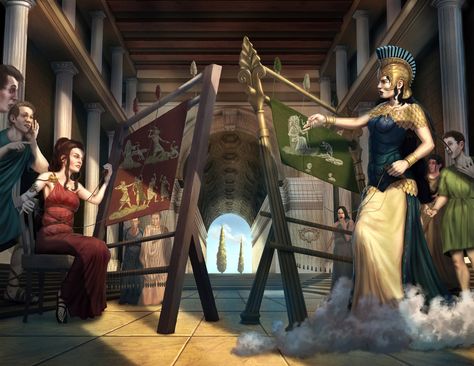 The Weaving Contest, Markus Stadlober on ArtStation at https://www.artstation.com/artwork/rq1zm Athena And Arachne, Greek Myths Stories, World Mythology, Greek Mythology Gods, Writer Inspiration, Greek Gods And Goddesses, Greek And Roman Mythology, Greek Mythology Art, Roman Mythology