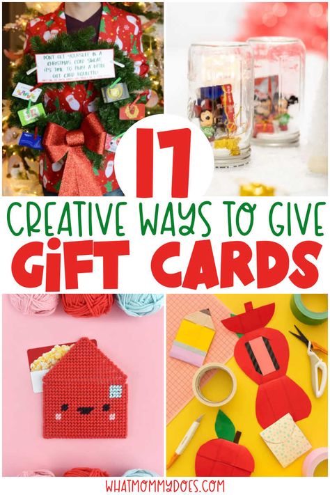 How to Give Gift Cards as Gifts {Gift Card Gift Ideas} - What Mommy Does Creative Giftcard Gifts, Teacher Gifts With Gift Cards, Cute Way To Wrap Gift Cards, Teacher Christmas Gift Ideas Giftcard, Gift Card Presentation For Teachers, How To Give Gift Cards For Christmas, Christmas Teacher Gift Card Ideas, Target Gift Card Ideas, Gift Card Ornaments