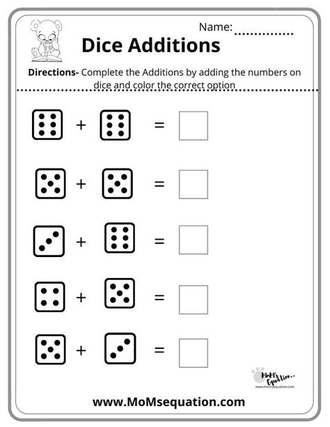 Additions are going to be more fun by adding the numbers on dice!!Get the Dice Additions worksheets pdf for free on the website. Dice Addition, Addition Worksheet, Kindergarten Addition Worksheets, Addition Games, Worksheets For Kindergarten, Addition Worksheets, Math Lesson Plans, Word Problems, Kindergarten Worksheets