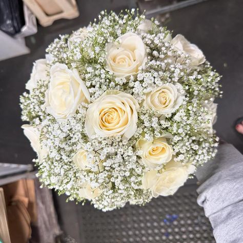 White rose and gypsophila bridal bouquet Gypsophila Bridal Bouquet, Bouquet Bride, Rose Bouquet, White Rose, White Roses, Business Ideas, Bridal Bouquet, Collage, Gifts