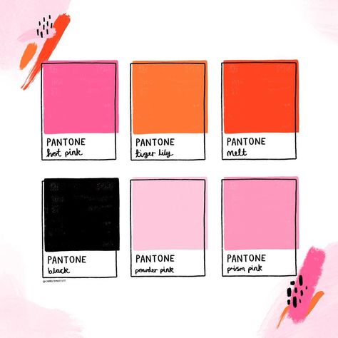 pantone colour palette - spring pink orange red - charley (@charleymuttitt) • Instagram photos and videos Red Pink And Orange Color Palette, Pink Orange Colour Palette, Neon Pink Colour Palette, Pink And Orange Branding, Magnet Illustration, Pink And Orange Brand Identity, Pantone Black, Palette Spring, Branding Mood Board Inspiration