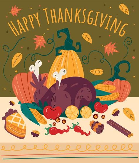 Thanksgiving Posters For School, Doodle Banner, Thanksgiving Illustration, Thanksgiving Poster, Reference Board, Turkey Time, Thanksgiving Dinner, Cartoon Illustration, Happy Thanksgiving