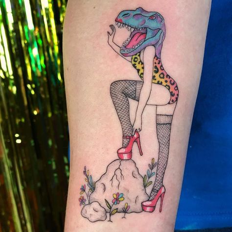 T Rex Tattoo, Surreal Tattoo, Dinosaur Tattoos, Tatuaje A Color, Weird Tattoos, Bad Tattoos, Pin Up Tattoos, Small Tattoos For Guys, Boy Tattoos