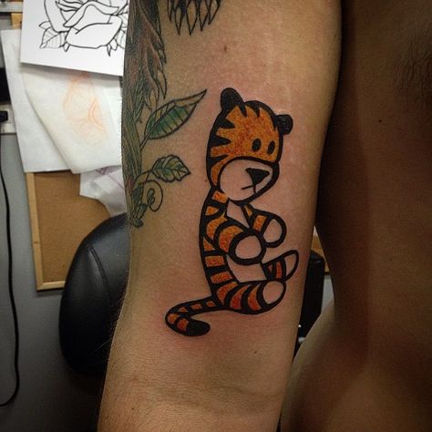 Lisa Sinner on Instagram: “A cute little Hobbes tattoo from yesterday. Still a lil bloody.  #adrenalinetoronto #hobbes #calvinandhobbes #calvinandhobbestattoo…”