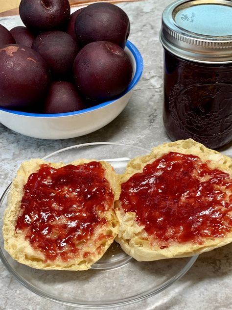 Homemade Plum Jam Recipe Plum Jam With Pectin, Sure Jell Recipe, Canning Plums, Plum Jam Recipe, Redhead Mom, Plum Jam Recipes, Canning Fruit, Canning Ideas, Jam Recipes Homemade