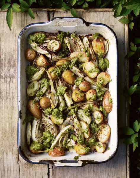 Roast Fennel, Roasted Fennel, Lemon Potatoes, New Potatoes, River Cottage, New Potato, Food Challenge, Pesto Recipe, Party Recipes