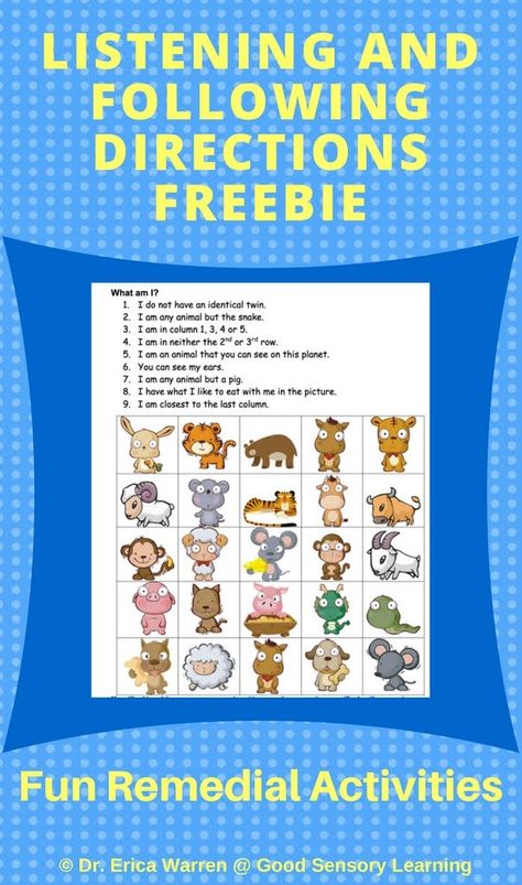 Fun Following Directions Activities Freebie - Classroom Freebies Listening Skills Activities, Auditory Processing Activities, Listening And Following Directions, Following Directions Activities, Oral Language Activities, Listening Activities, Visual Processing, Learn Vocabulary, Auditory Processing